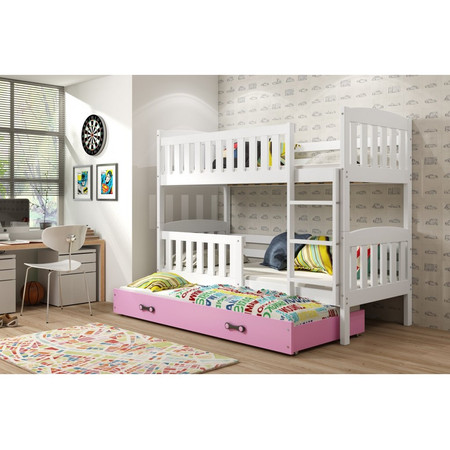 Gyerek emeletes ágy KUBUS kihúzható ággyal 90x200 cm - fehér Rózsaszín BMS