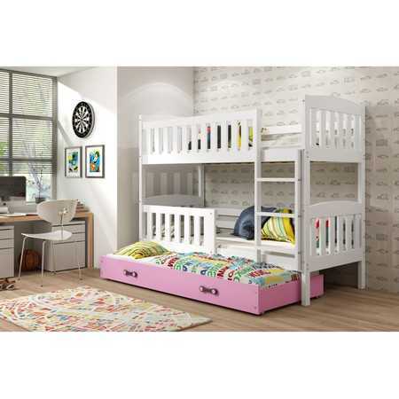 Gyerek emeletes ágy KUBUS kihúzható ággyal 80x190 cm - fehér Rózsaszín BMS