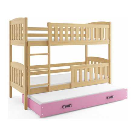 Gyerek emeletes ágy KUBUS kihúzható ággyal 90x200 cm - fenyő Rózsaszín BMS