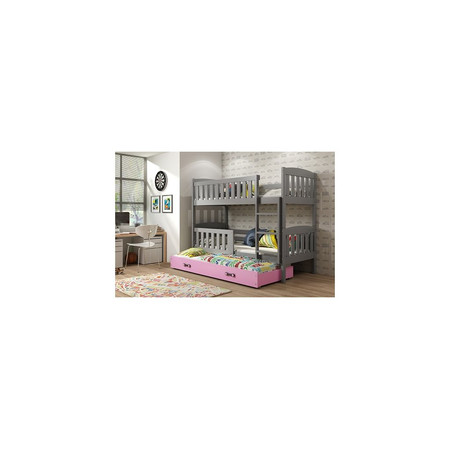 Gyerek emeletes ágy KUBUS kihúzható ággyal 90x200 cm - grafit Rózsaszín BMS