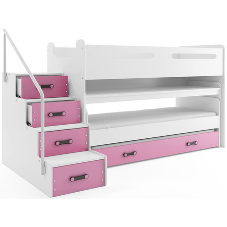 Gyermek emeletes ágy kihúzható ággyal MAX I 80x200 cm - fehér Rózsaszín BMS