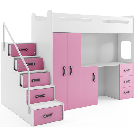 Gyermek emeletes ágy MAX IV 80x200 cm - fehér Rózsaszín BMS