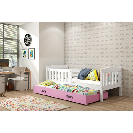 KUBUS gyerekágy kihúzható ággyal 90x200 cm - fehér Rózsaszín BMS