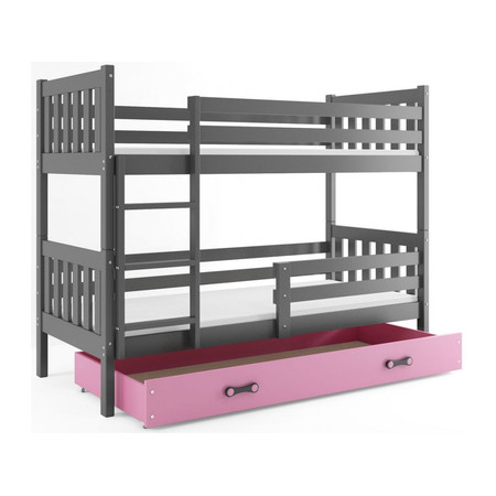 Gyermek emeletes ágy CARINO tárolóhellyel 80x160 cm - grafit Rózsaszín BMS
