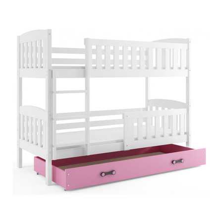 Gyerek emeletes ágy KUBUS tárolóhellyel 80x190 cm - fehér Rózsaszín BMS