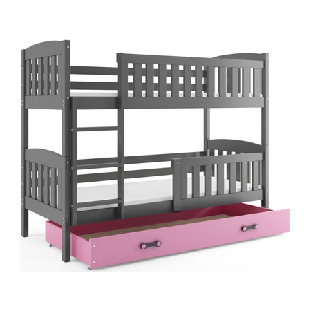 Gyerek emeletes ágy KUBUS tárolóhellyel 80x190 cm - grafit Rózsaszín BMS