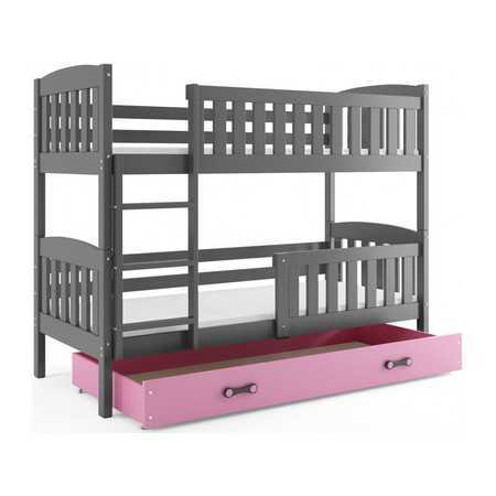 Gyerek emeletes ágy KUBUS tárolóhellyel 90x200 cm - grafit Rózsaszín BMS