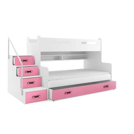 Gyermek emeletes ágy MAX III tárolóhellyel 80x200 cm - fehér Rózsaszín BMS
