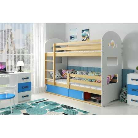 Gyerek emeletes ágy DOMINIK tárolóhellyel 80x160 cm - fenyő Kék BMS