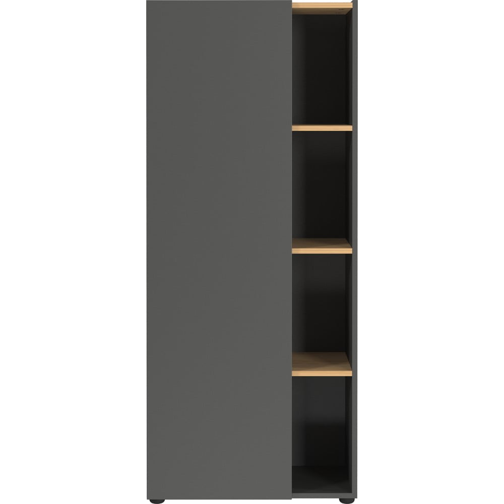 Antracitszürke könyvespolc tölgyfa dekorral 61x145x34 cm Adrano – Germania