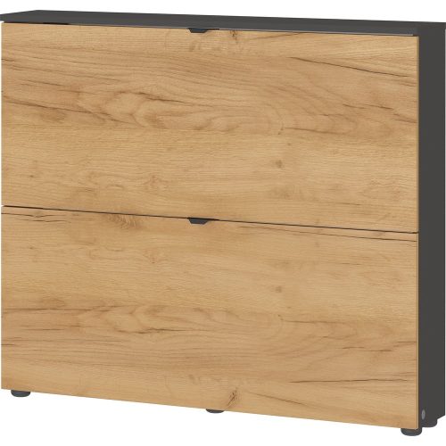Antracitszürke-natúr színű billenő ajtós-függő cipőtartó tölgyfa dekorral 100x85x19 cm Renell – Germania