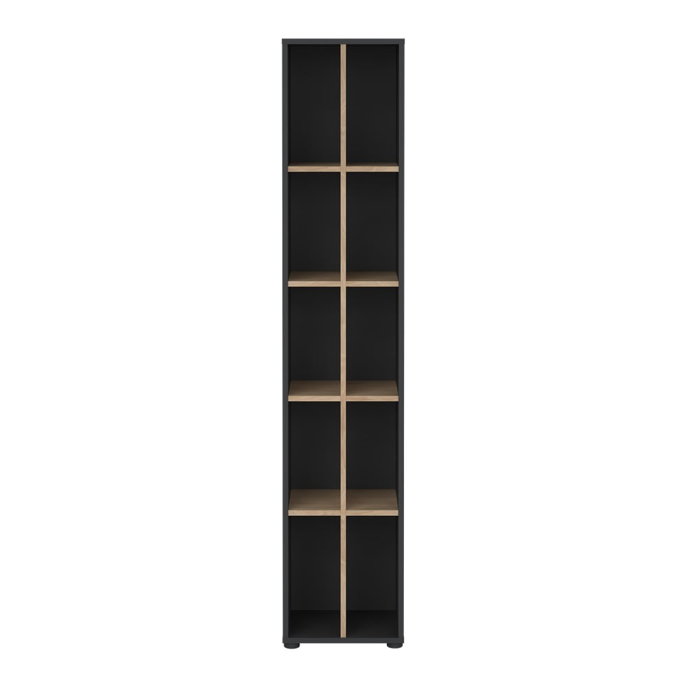 Antracitszürke-natúr színű könyvespolc tölgyfa dekorral 41x205 cm Sign – Tvilum
