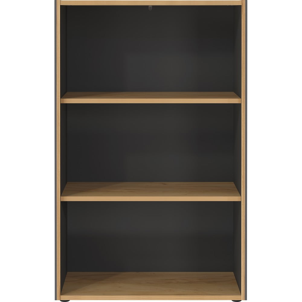 Antracitszürke-natúr színű könyvespolc tölgyfa dekorral 75x120x40 cm Podium – Germania