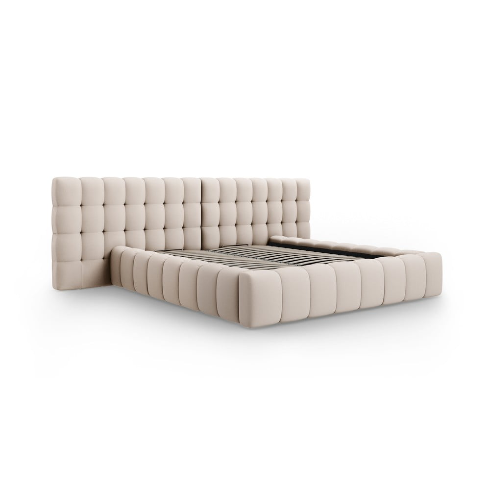 Bézs kárpitozott ágyneműtartós franciaágy ágyráccsal 200x200 cm Mamaia – Micadoni Home