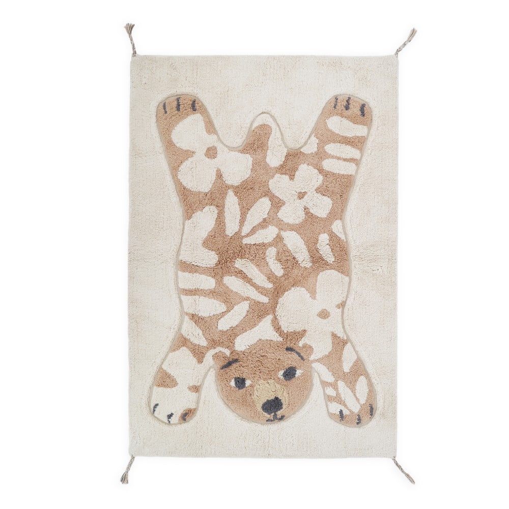 Bézs-krémszínű mosható kézi szövésű pamut gyerek szőnyeg 100x150 cm Flowerbear – Nattiot