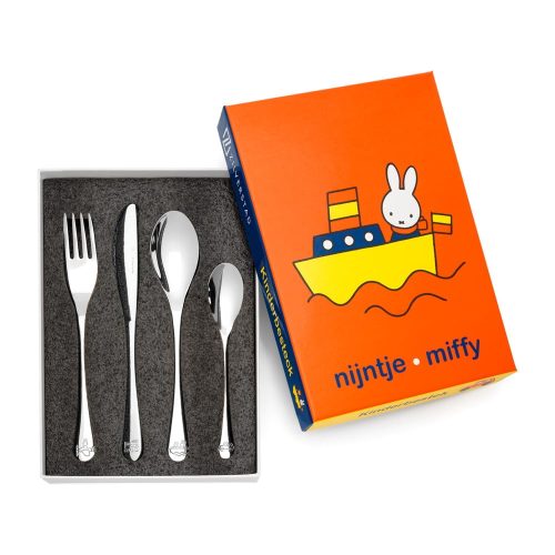 Ezüstszínű rozsdamentes acél gyerek evőeszköz 4 db-os Miffy – Zilverstad