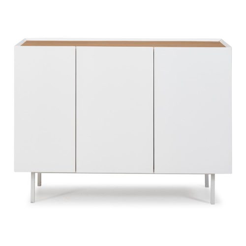 Fehér alacsony komód tölgyfa dekorral 110x85 cm Arista – Teulat