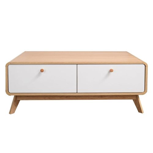Fehér-natúr színű TV-állvány tölgyfa dekorral 100x40 cm Caitlin – Støraa