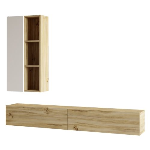 Fehér-natúr színű TV-állvány tölgyfa dekorral 175x25x27 cm – Kalune Design