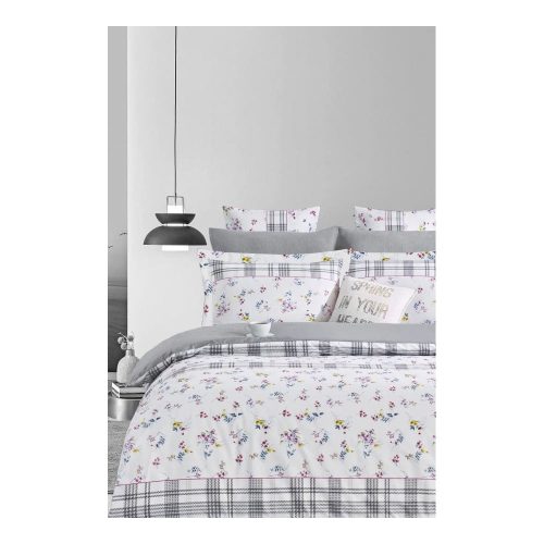 Fehér-szürke kétszemélyes hosszabbított négyrészes  renforcé pamut ágyneműhuzat lepedővel 200x220 cm – Mila Home