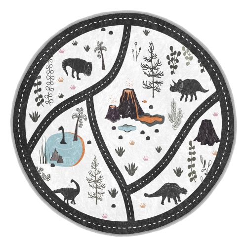Fekete-fehér mosható gyerek játszószőnyeg ø80 cm Dino Park – Mila Home