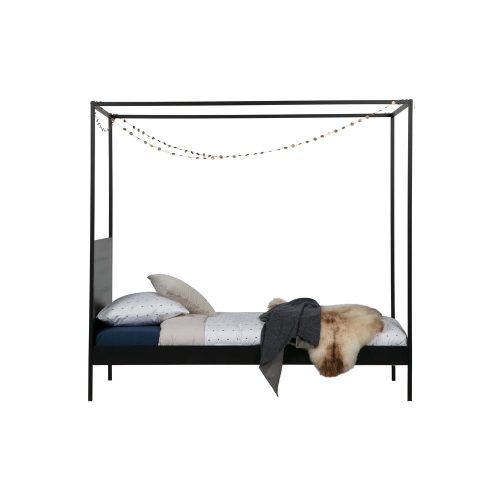 Fekete fém egyszemélyes ágy ágyráccsal 90x200 cm Dani – WOOOD