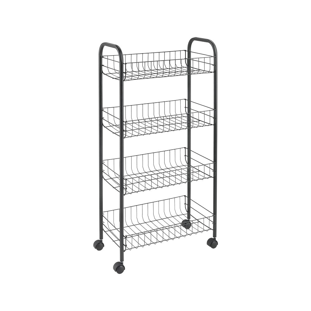 Fekete fém gurulós polcos állvány 41x84 cm Ascona – Metaltex