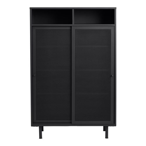 Fekete fém szekrény tolóajtóval 90x140x40 cm Veep – Unique Furniture