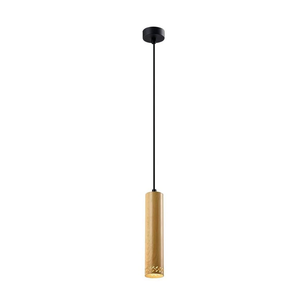 Fekete függőlámpa fa búrával ø 7 cm Tubo – Candellux Lighting