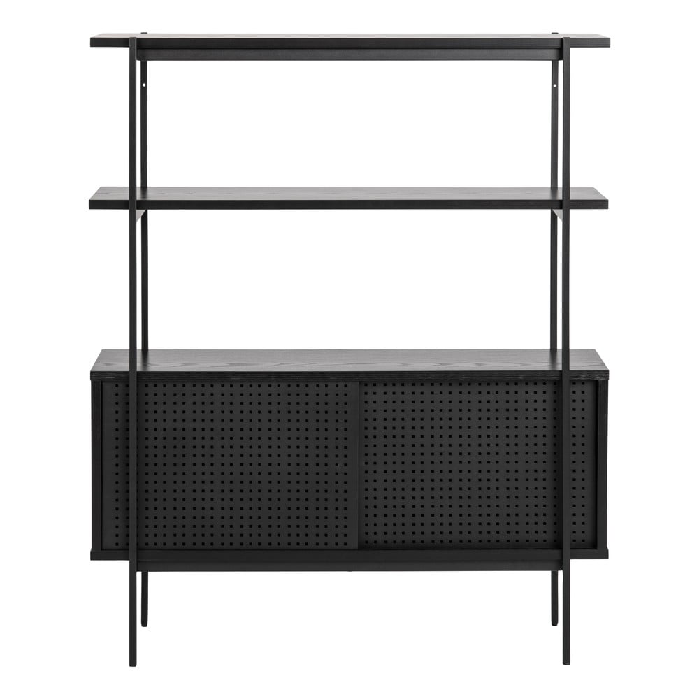 Fekete könyvespolc tolóajtóval kőrisfa dekorral 94x114 cm Angus – Actona