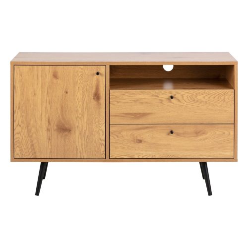 Fekete-natúr színű TV-állvány tölgyfa dekorral 124x75 cm Wilma – Actona