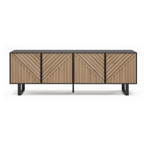 Fekete-natúr színű TV-állvány tölgyfa dekorral 161x55x35 cm Alana – Marckeric
