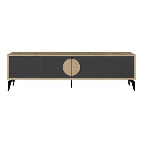 Fekete-natúr színű TV-állvány tölgyfa dekorral 180x51 cm Vae – Marckeric