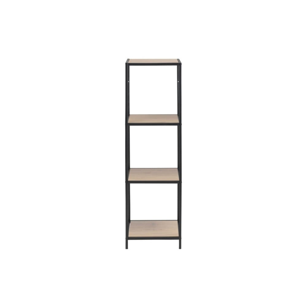 Fekete-natúr színű könyvespolc tölgyfa dekorral 37x120 cm Seaford – Actona