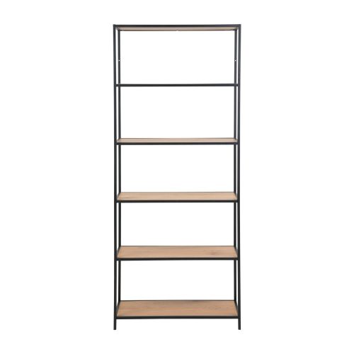 Fekete-natúr színű polcos állvány tölgyfa dekorral 77x185 cm Seaford – Actona