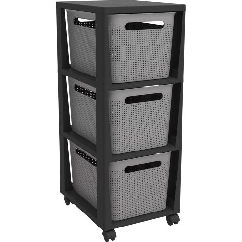 Fekete-szürke műanyag gurulós polcos állvány 30x77 cm Brisen – Rotho