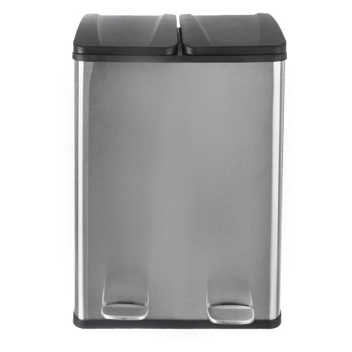 Fényes ezüstszínű rozsdamentes acél szelektív pedálos szemetes 2x30 l Duo – Orion