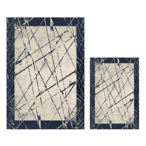 Kék-bézs fürdőszobai kilépő szett 2 db-os 60x100 cm Geometric – Mila Home