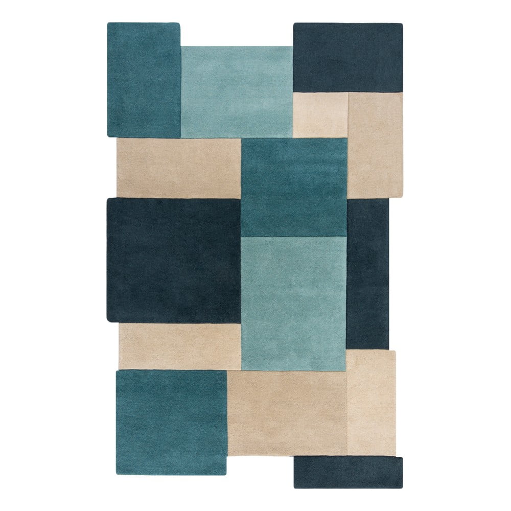 Kék-bézs gyapjú szőnyeg 200x290 cm Abstract Collage – Flair Rugs