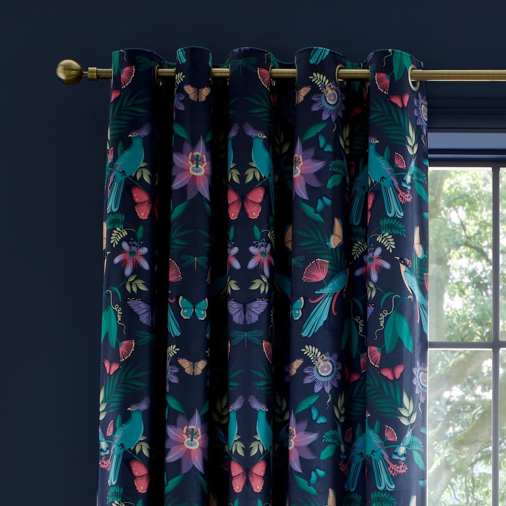Kék függöny szett 2 db-os 168x183 cm Mya Tropical Floral – Catherine Lansfield
