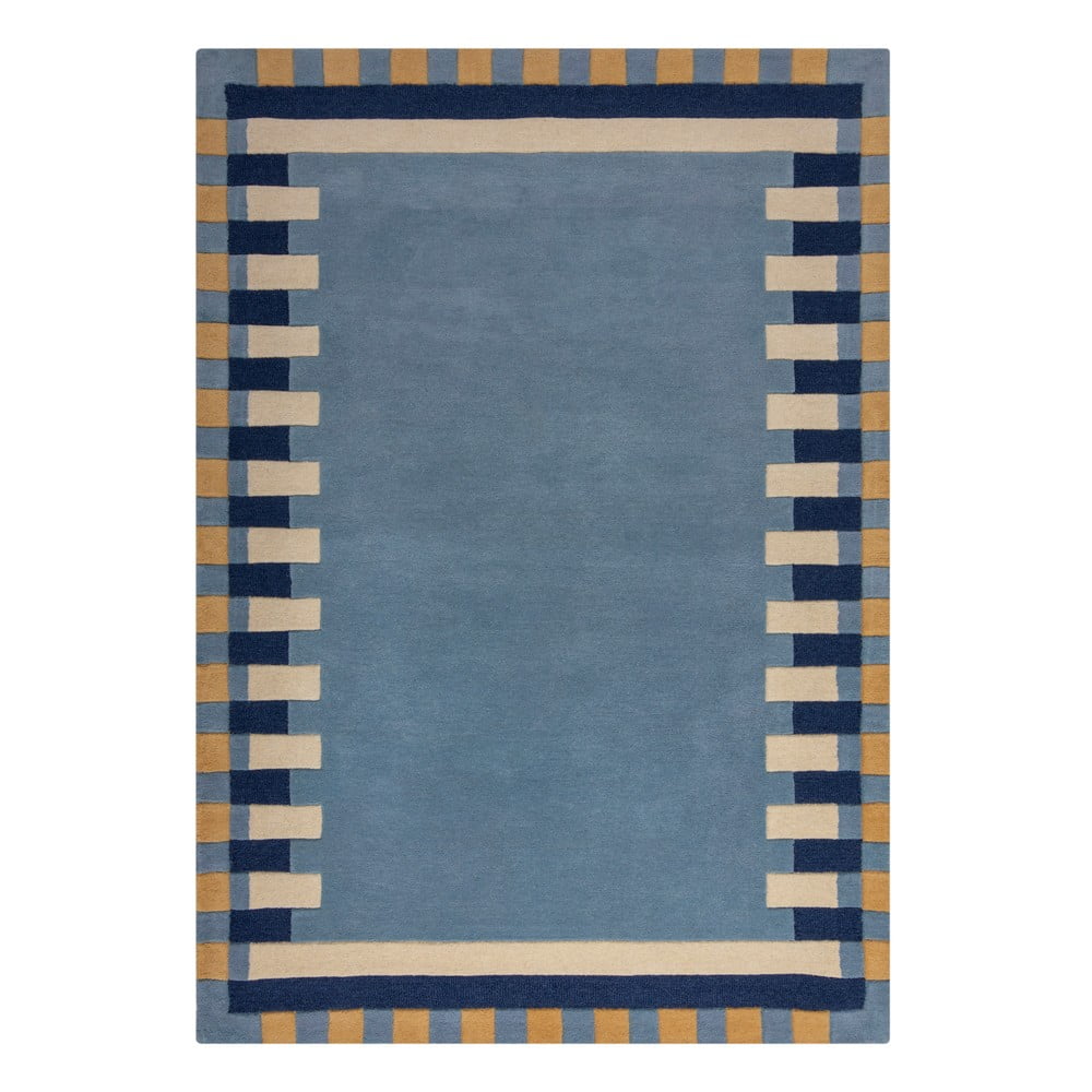 Kék kézi szövésű gyapjú szőnyeg 120x170 cm Kai Wool Border – Flair Rugs