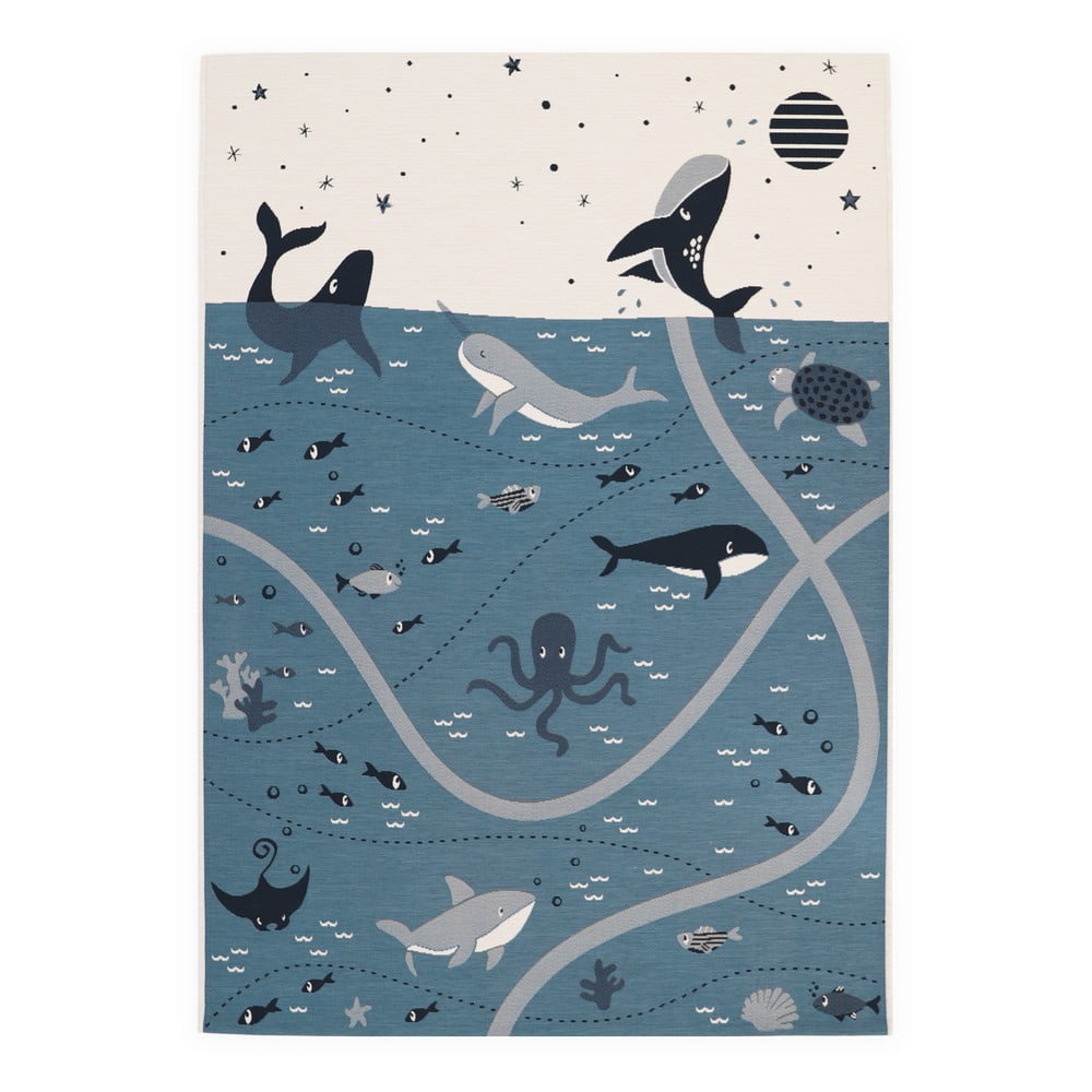 Kék-krémszínű gyerek játszószőnyeg 123x180 cm Little Deep Blue – Nattiot