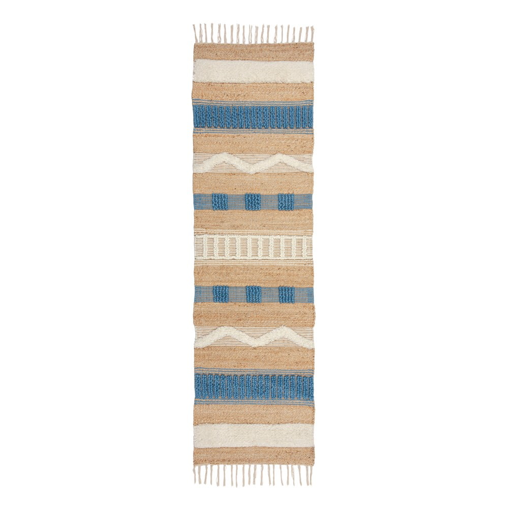 Kék-natúr színű kézi szövésű jutakeverék futószőnyeg 60x230 cm Medina Jute – Flair Rugs