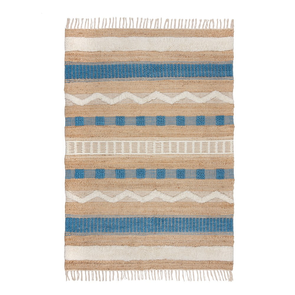 Kék-natúr színű kézi szövésű jutakeverék szőnyeg 120x170 cm Medina Jute – Flair Rugs