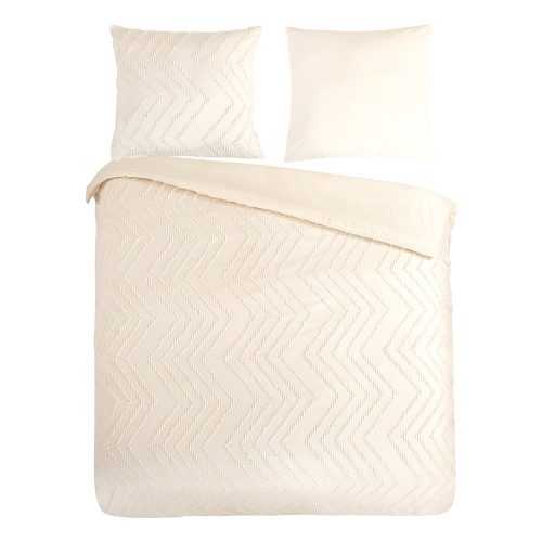 Krémszínű kétszemélyes hosszabbított mikroszálas ágyneműhuzat 200x220 cm Pure Zigzag – Good Morning