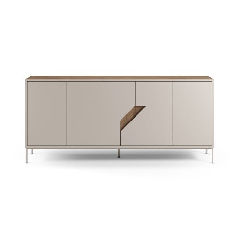 Krémszínű-natúr színű komód tölgyfa dekorral 180x80x40 cm Lilou – Marckeric