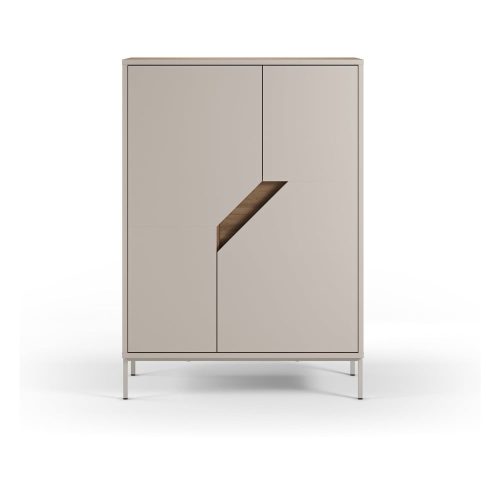 Krémszínű-natúr színű komód tölgyfa dekorral 85x120x40 cm Lilou – Marckeric