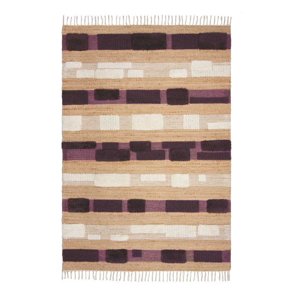 Lila-natúr színű kézi szövésű jutakeverék szőnyeg 160x230 cm Medina Blocks – Flair Rugs