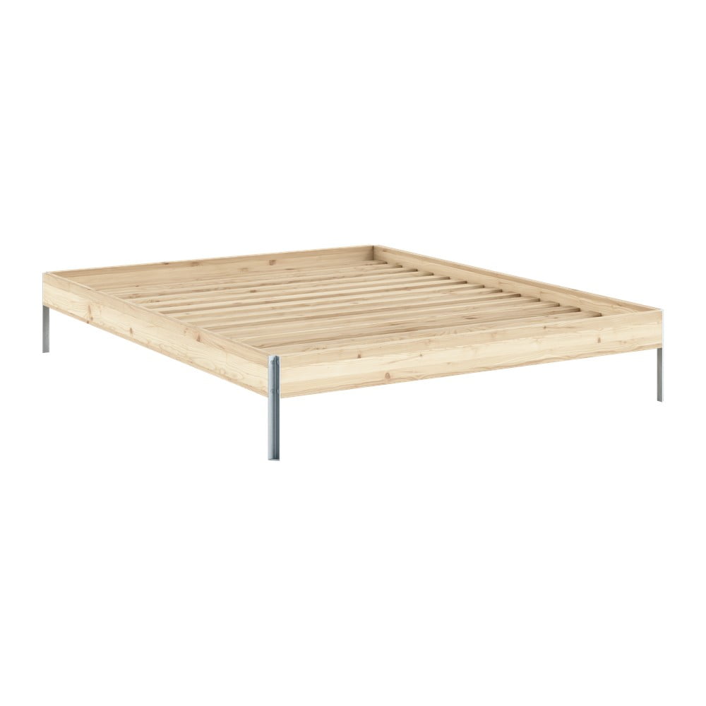 Natúr színű borovi fenyő franciaágy ágyráccsal 160x200 cm Core – Karup Design