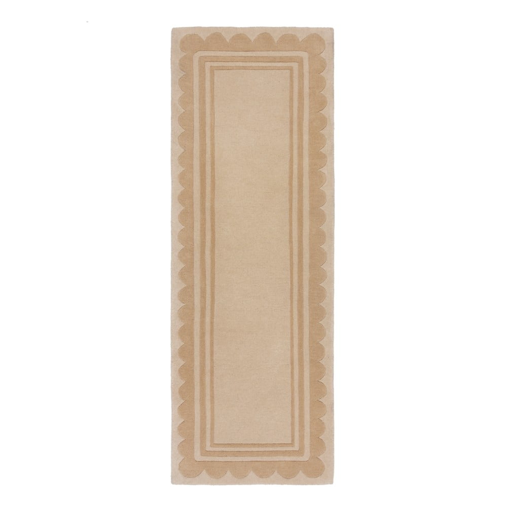 Natúr színű kézi szövésű gyapjú futószőnyeg 80x230 cm Lois Scallop – Flair Rugs